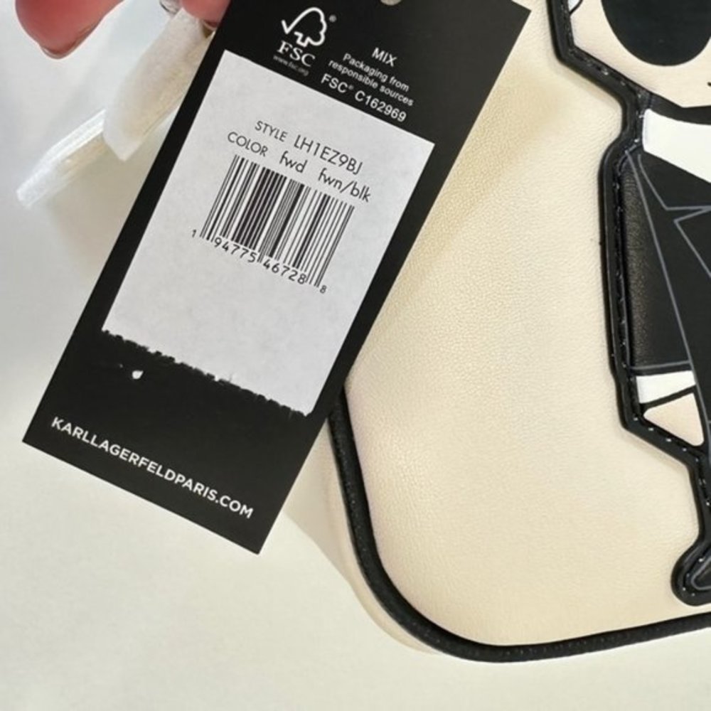 Karl Lagerfeld White and Black Crossbody Camera Bag with Iconic Cartoon Motif - Picture 8 of 12